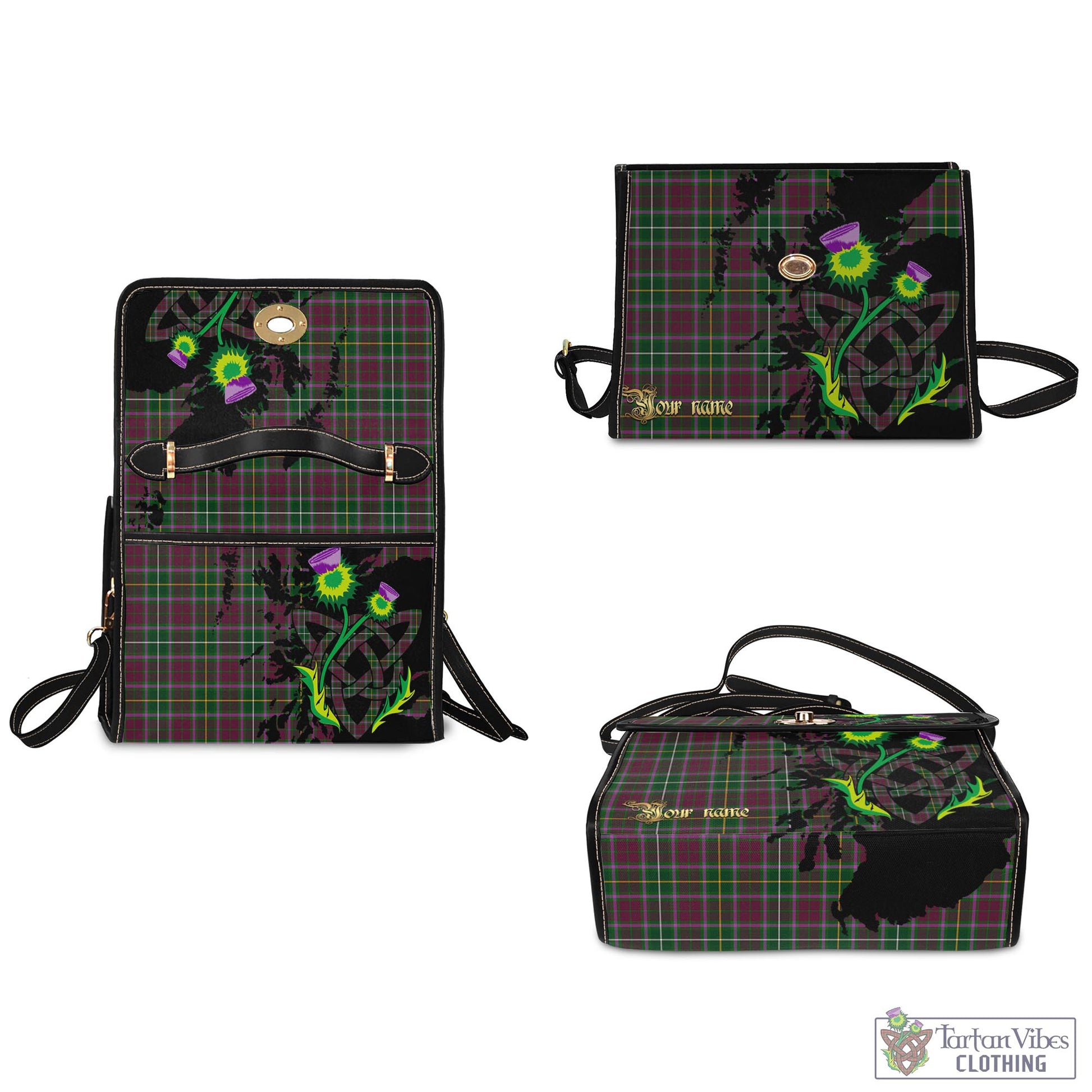 Tartan Vibes Clothing Crosbie Tartan Waterproof Canvas Bag with Scotland Map and Thistle Celtic Accents