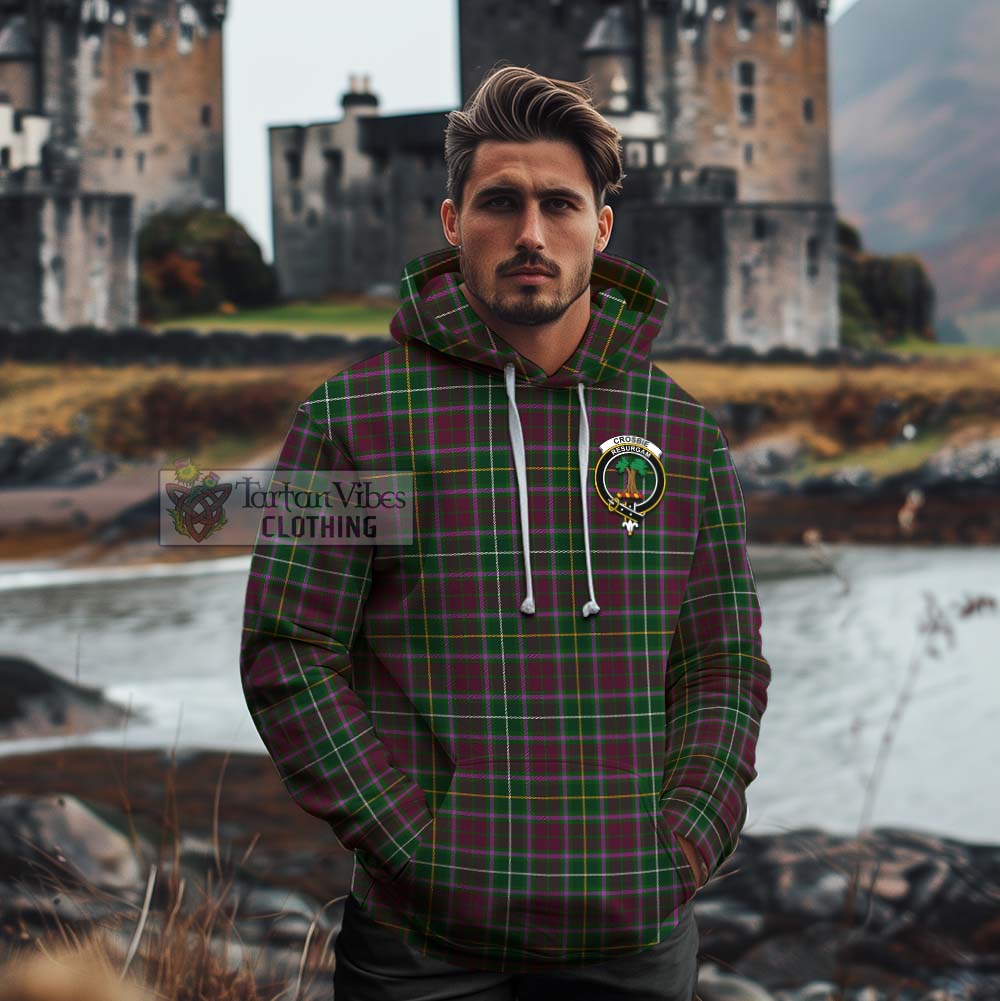 Tartan Vibes Clothing Crosbie Tartan Cotton Hoodie with Family Crest Celtic Skull Style