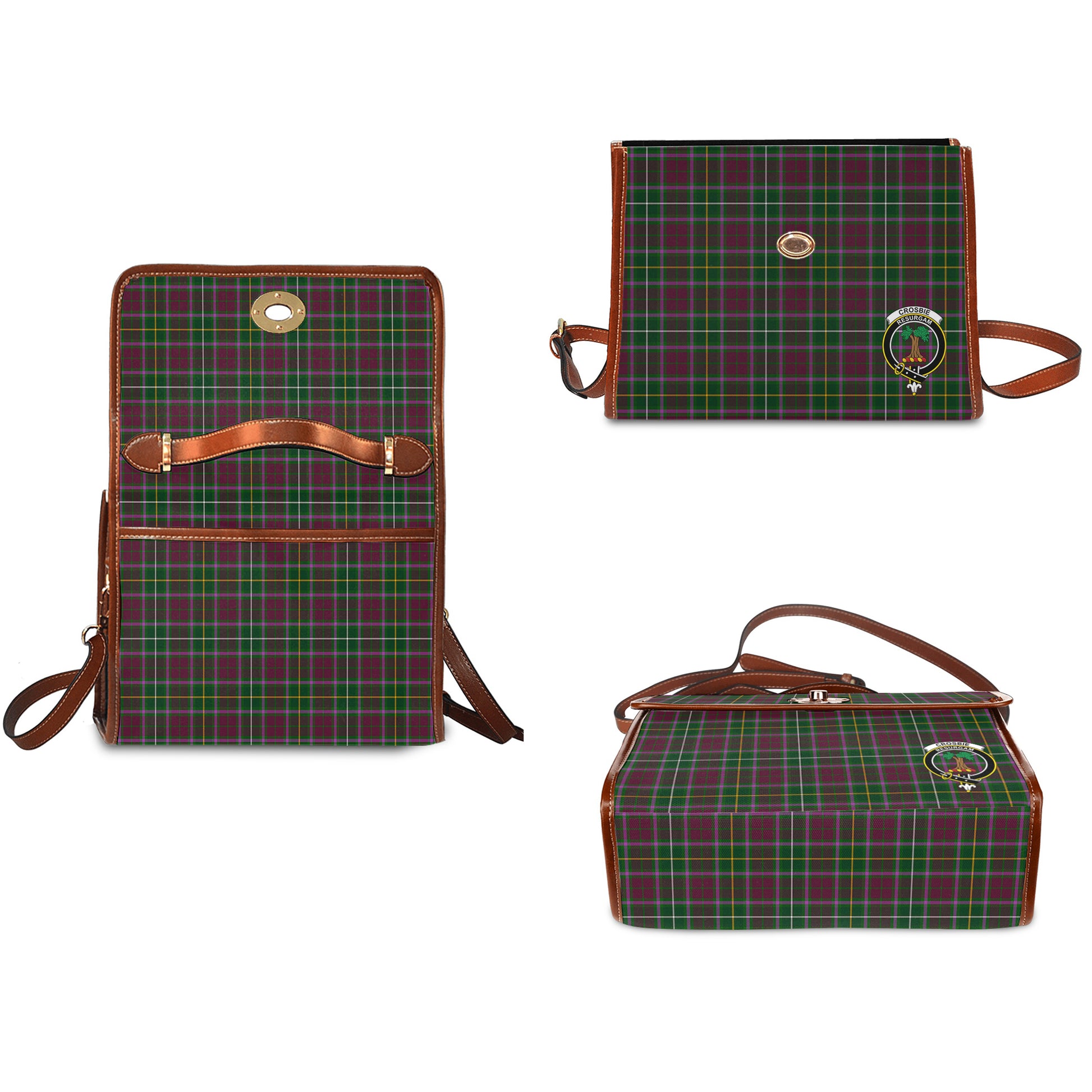 crosbie-tartan-leather-strap-waterproof-canvas-bag-with-family-crest