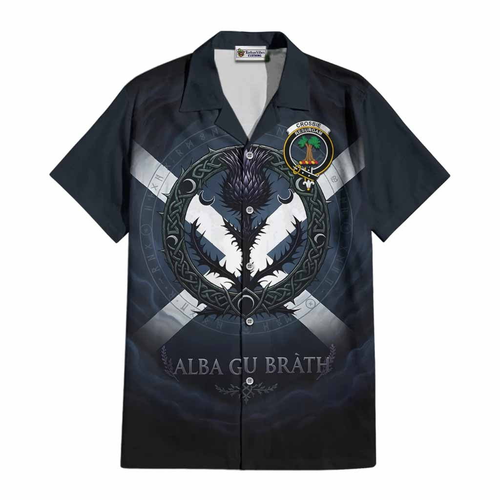 Crosbie Clan Crest Cotton Hawaiian Shirt with Celtic Knot Thistle and Saltire