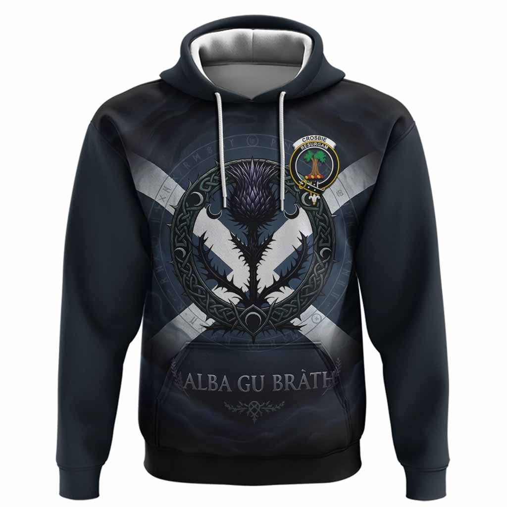 Crosbie Clan Crest Hoodie with Celtic Knot Thistle and Saltire