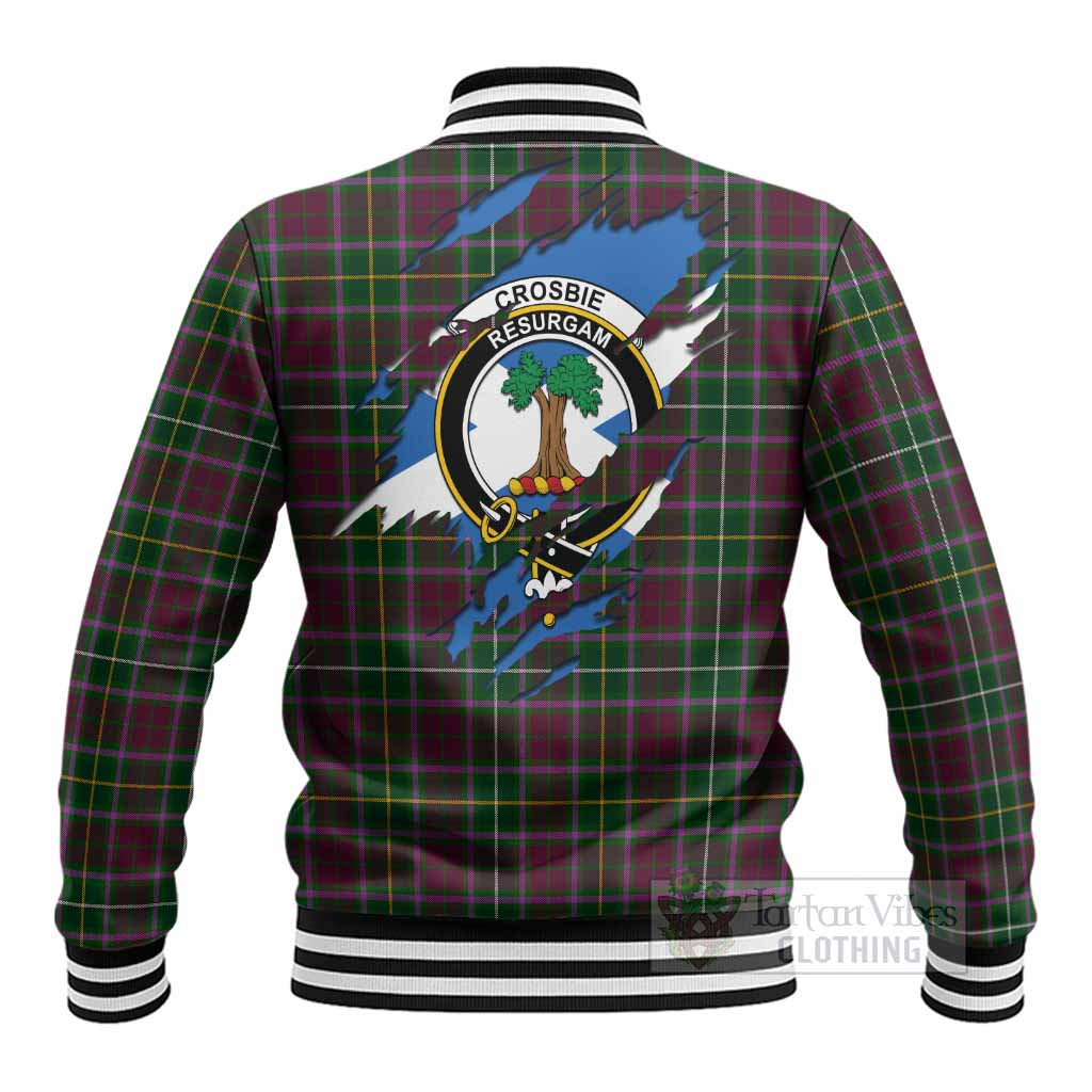 Crosbie Clan Crest In Me Tartan Baseball Jacket Scotland Flag Style