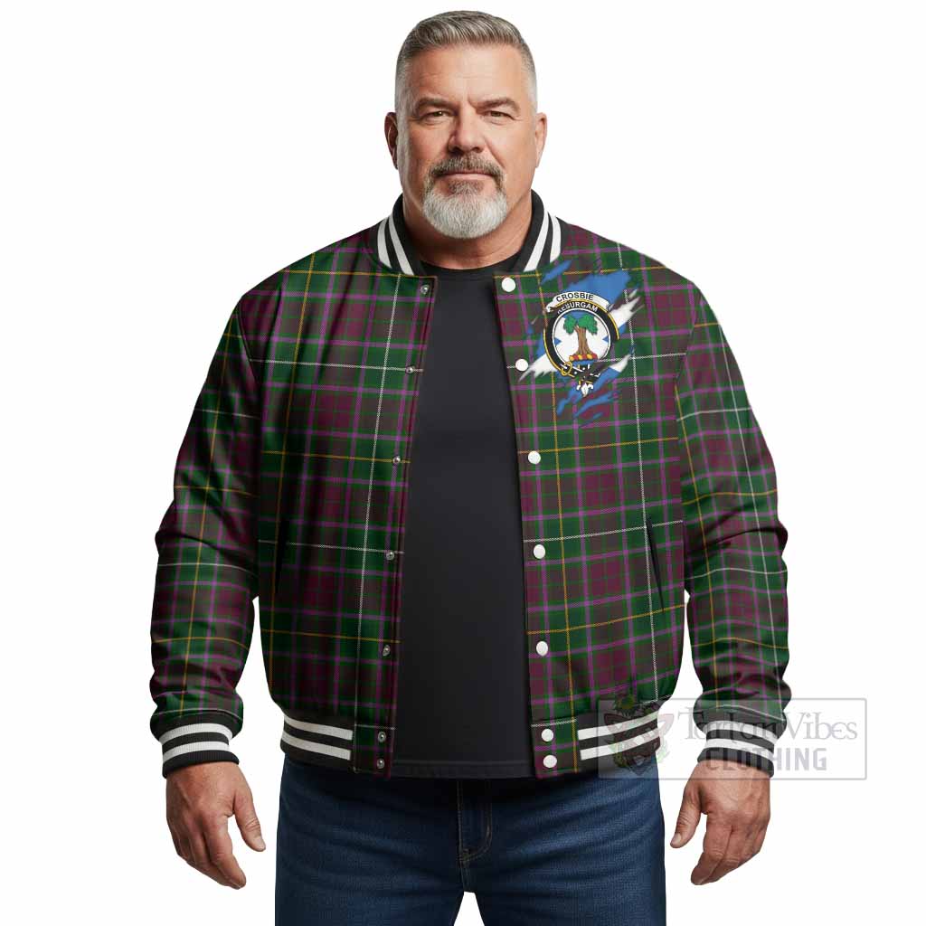 Crosbie Clan Crest In Me Tartan Baseball Jacket Scotland Flag Style