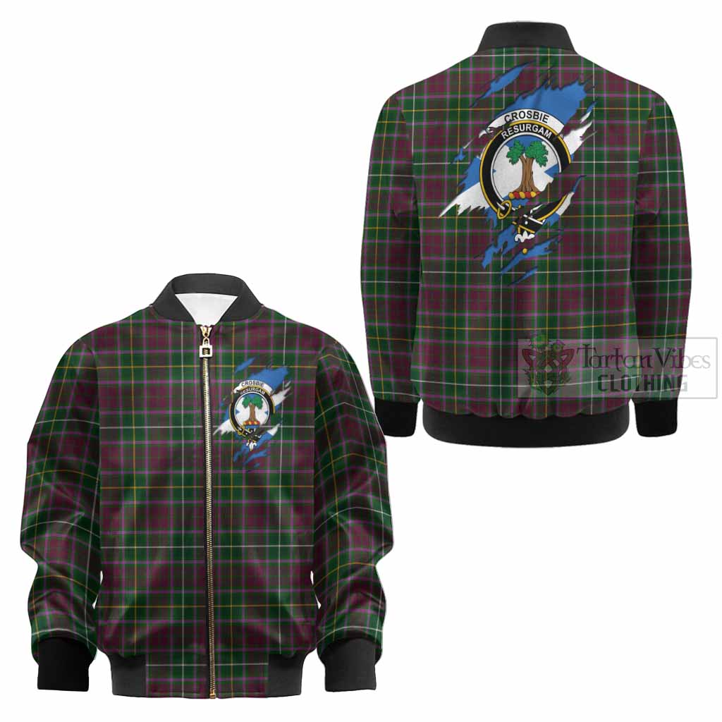 Crosbie Clan Crest In Me Tartan Kid Bomber Jacket Scotland Flag Style