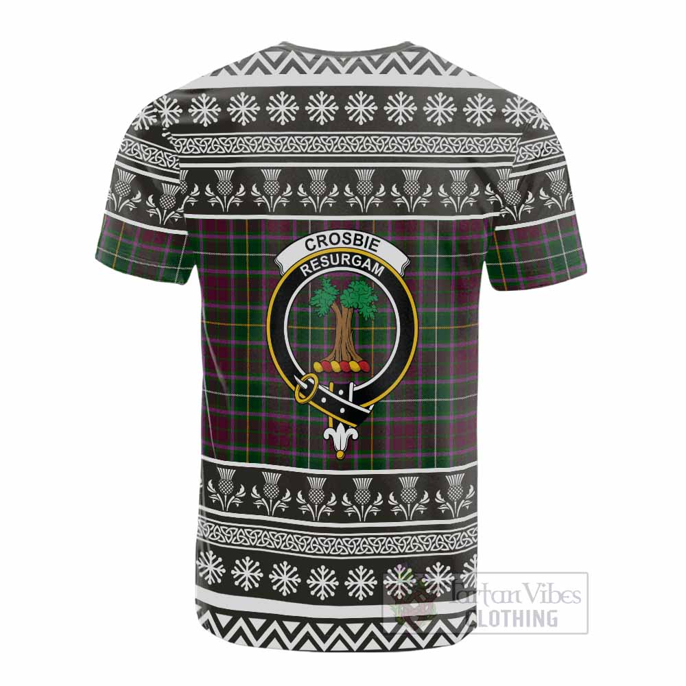 Crosbie Clan Tartan Christmas Cotton T-shirt with Family Crest - Tartan Vibes Clothing