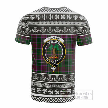 Crosbie Clan Tartan Christmas Cotton T-shirt with Family Crest