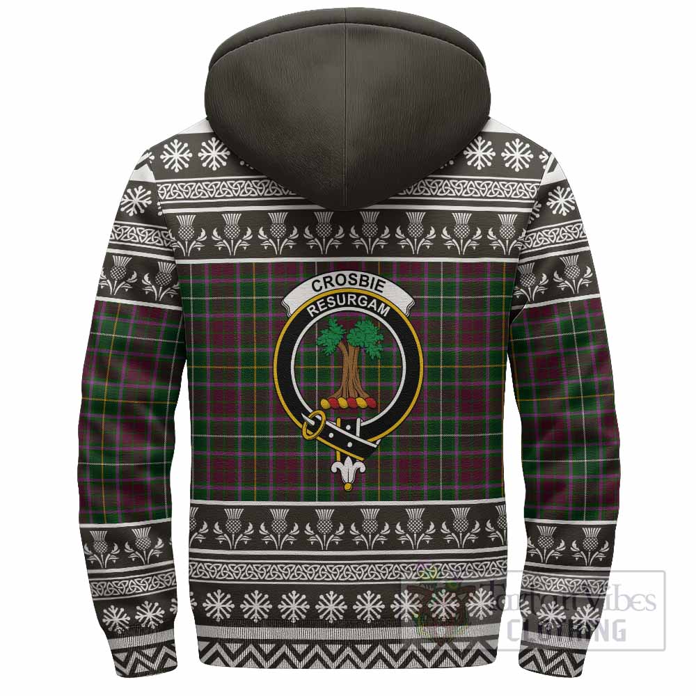 Crosbie Clan Tartan Christmas Fleece Hoodie with Family Crest - Tartan Vibes Clothing