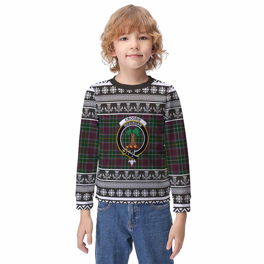 Crosbie Clan Tartan Christmas Kid Ugly Sweatshirt with Family Crest - Tartan Vibes Clothing