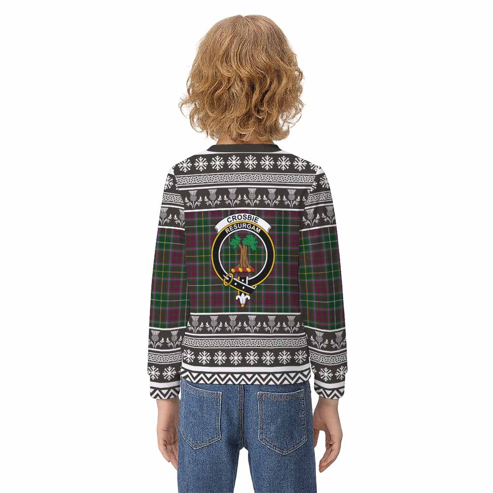 Crosbie Clan Tartan Christmas Kid Ugly Sweatshirt with Family Crest - Tartan Vibes Clothing