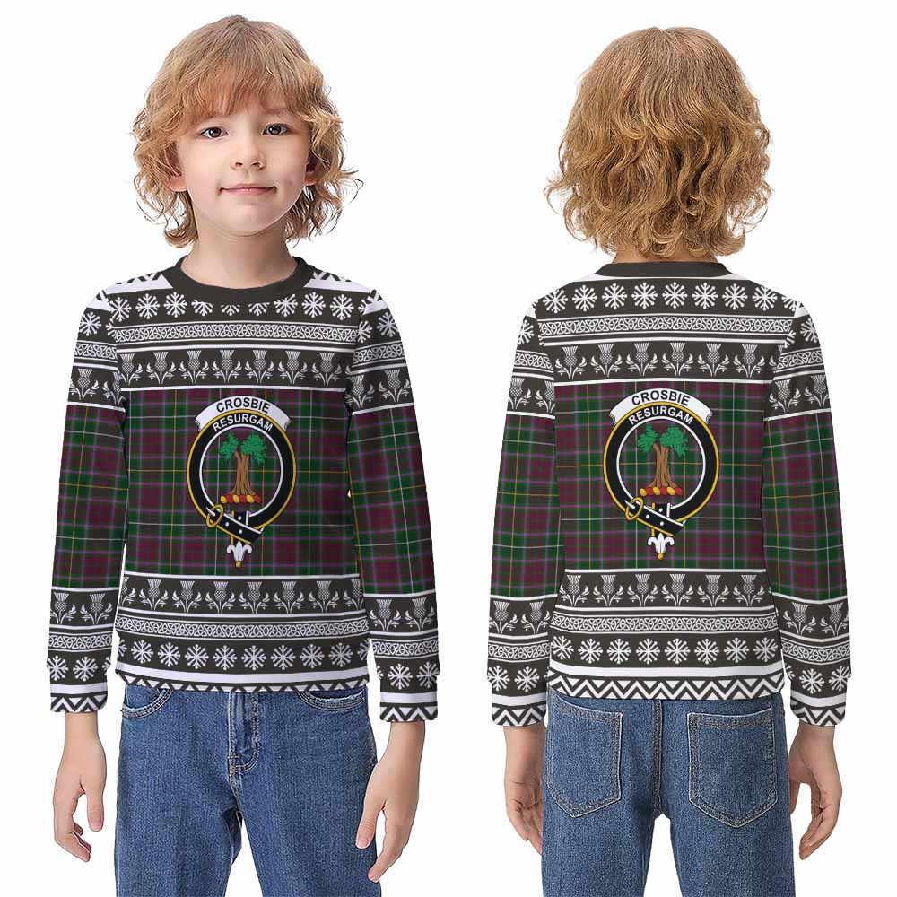 Crosbie Clan Tartan Christmas Kid Ugly Sweatshirt with Family Crest - Tartan Vibes Clothing