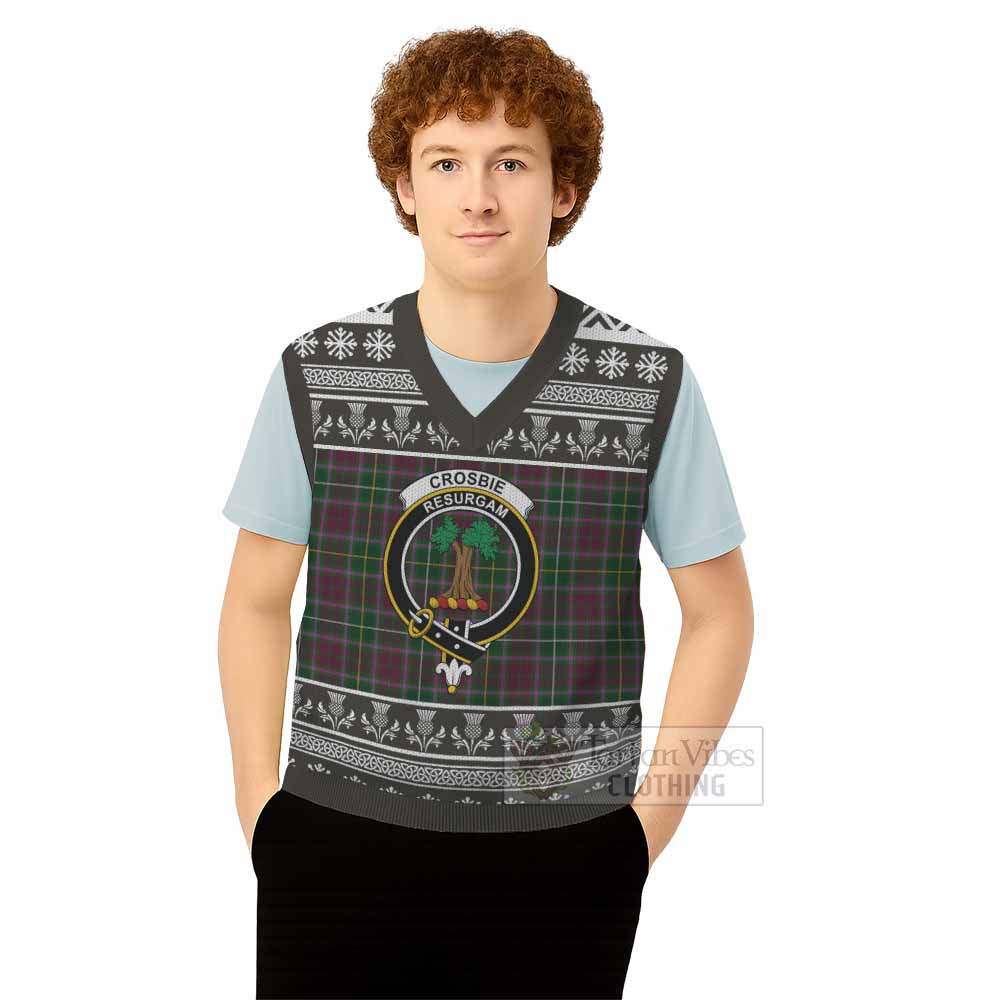 Crosbie Clan Tartan Christmas Knitted V-Neck Vest with Family Crest - Tartan Vibes Clothing