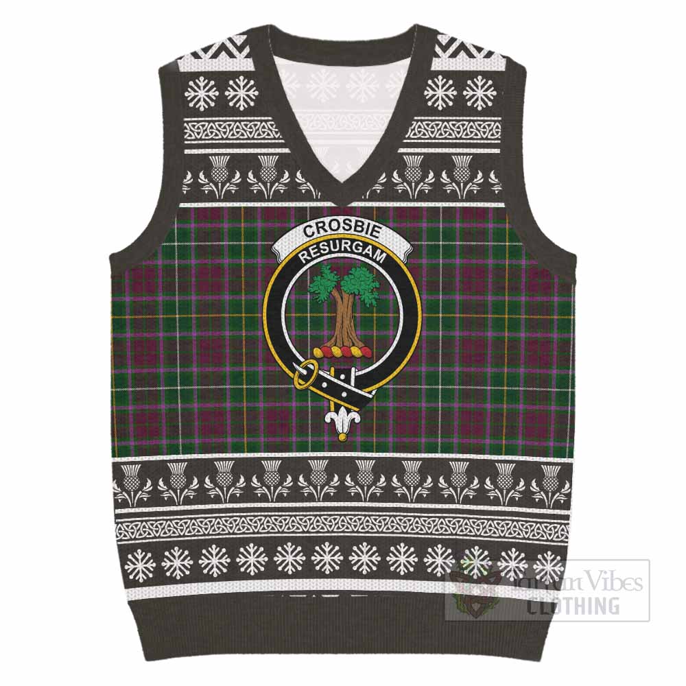 Crosbie Clan Tartan Christmas Knitted V-Neck Vest with Family Crest - Tartan Vibes Clothing