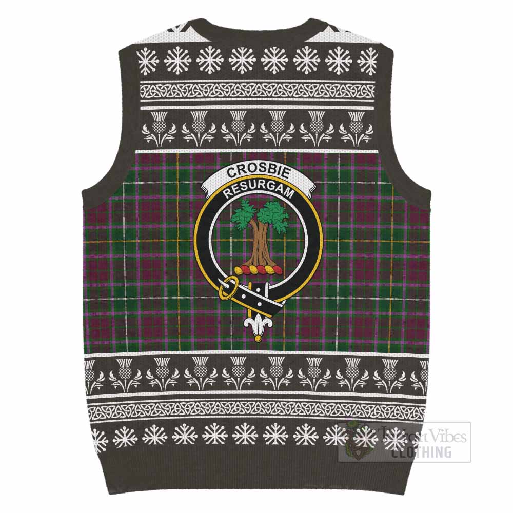 Crosbie Clan Tartan Christmas Knitted V-Neck Vest with Family Crest - Tartan Vibes Clothing