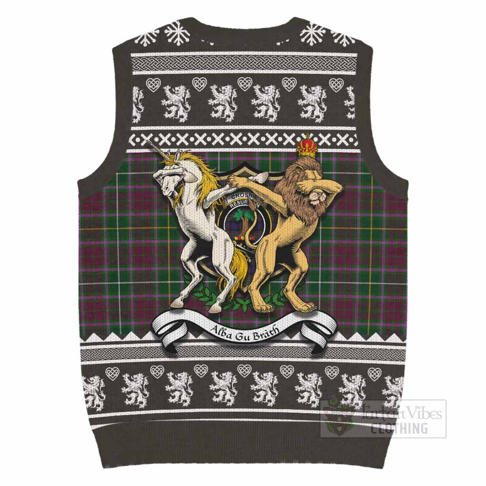 Crosbie Clan Tartan Crest Christmas Knitted V-Neck Vest Coat of Arms Funny Style - Tartan Vibes Clothing