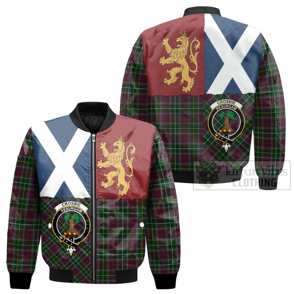 Crosbie Crest Tartan Bomber Jacket with Lion Rampant Saltire Style