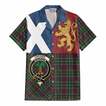 Crosbie Crest Tartan Cotton Hawaiian Shirt with Lion Rampant Saltire Style - Tartan Vibes Clothing
