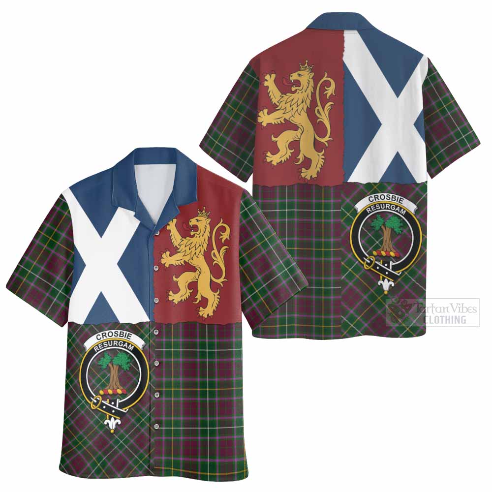 Crosbie Crest Tartan Hawaiian Shirt with Lion Rampant Saltire Style