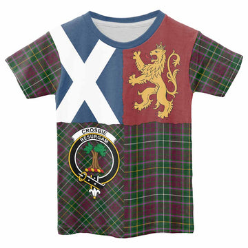 Crosbie Crest Tartan Kid T-shirt with Lion Rampant Saltire Style - Tartan Vibes Clothing