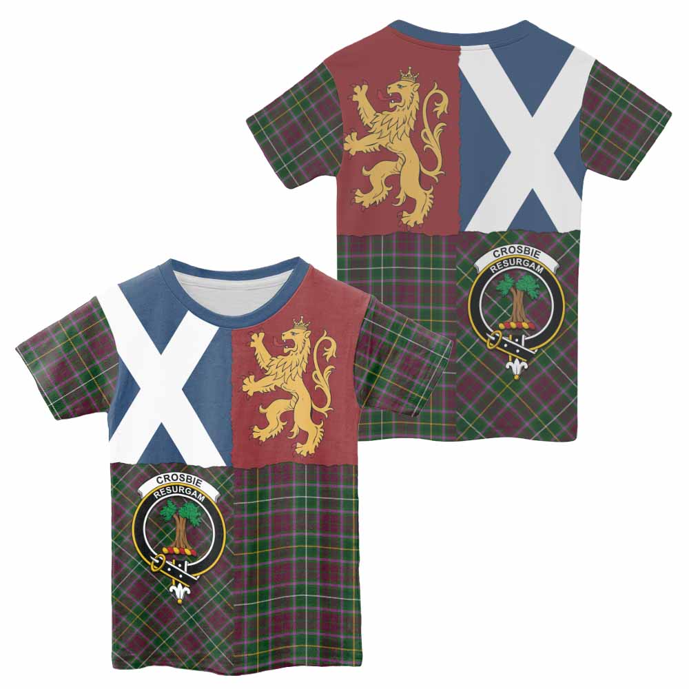 Crosbie Crest Tartan Kid T-shirt with Lion Rampant Saltire Style - Tartan Vibes Clothing