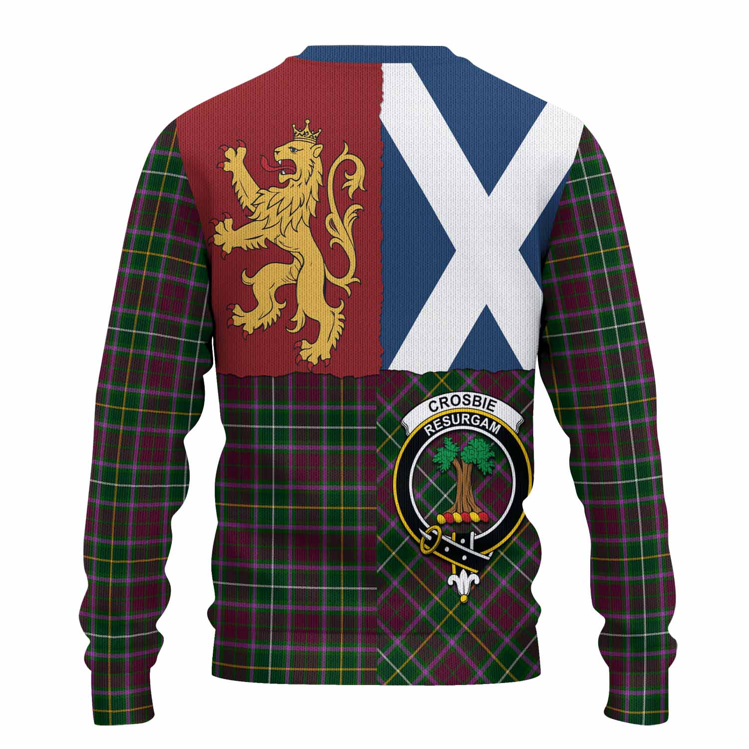 Crosbie Crest Tartan Knitted Sweater with Lion Rampant Saltire Style
