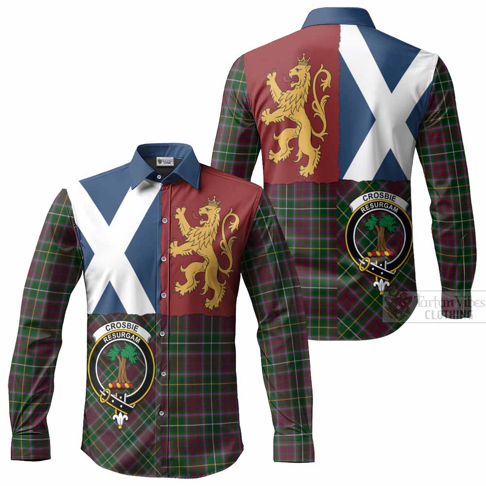 Crosbie Crest Tartan Long Sleeve Button Shirts with Lion Rampant Saltire Style