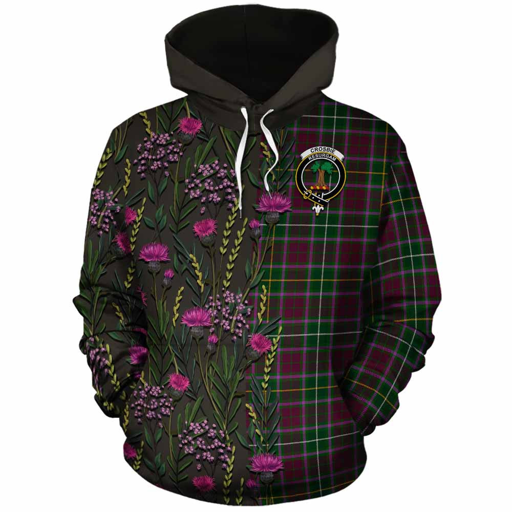 Crosbie Family Crest Tartan Cotton Hoodie Scottish Thistle Flower Pattern Half Style - Tartan Vibes Clothing