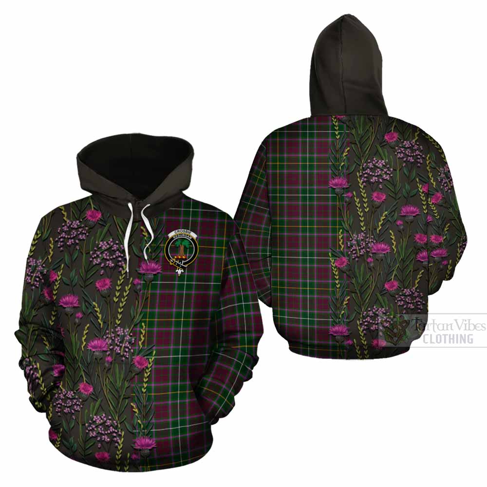 Crosbie Family Crest Tartan Cotton Hoodie Scottish Thistle Flower Pattern Half Style - Tartan Vibes Clothing