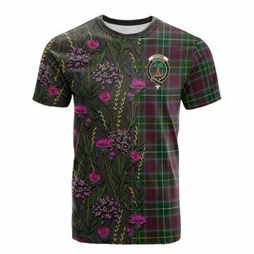Crosbie Family Crest Tartan Cotton T-shirt Scottish Thistle Flower Pattern Half Style