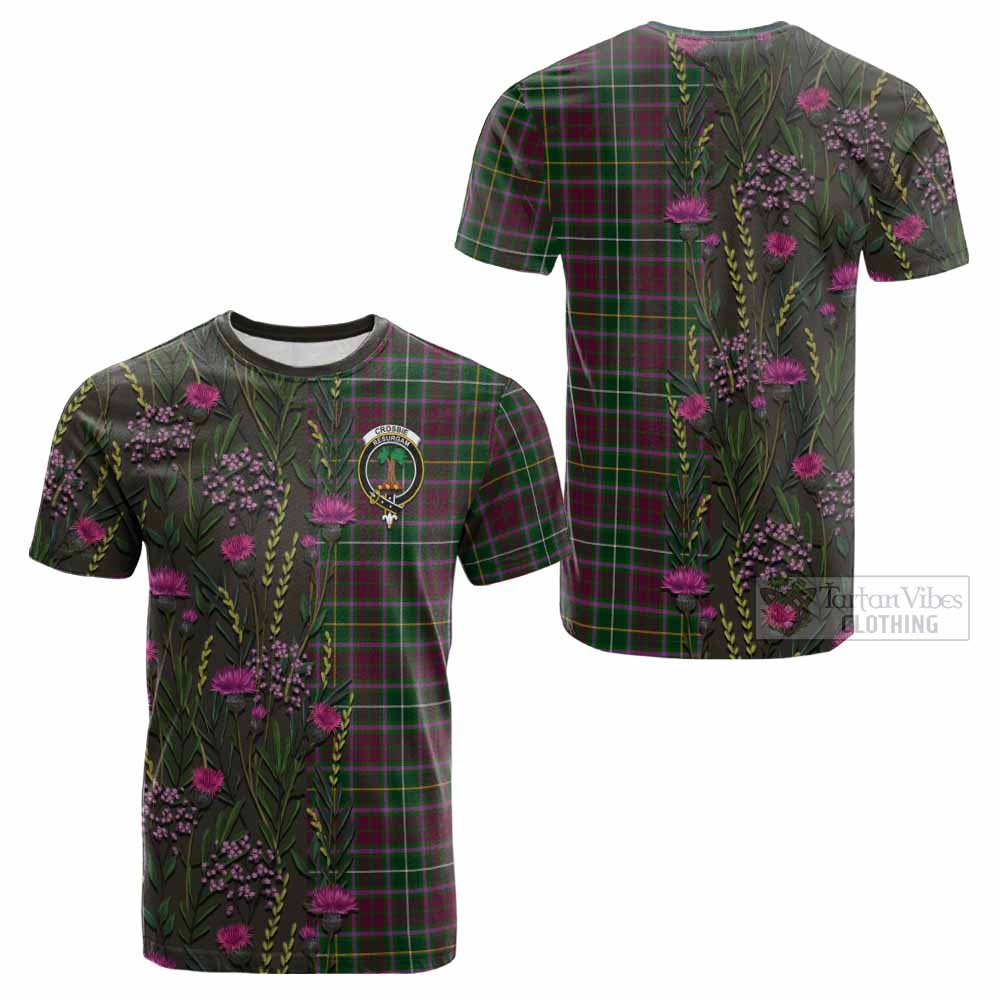 Crosbie Family Crest Tartan Cotton T-shirt Scottish Thistle Flower Pattern Half Style - Tartan Vibes Clothing