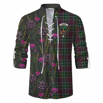 Crosbie Family Crest Tartan Ghillie Shirt Scottish Thistle Flower Pattern Half Style - Tartan Vibes Clothing