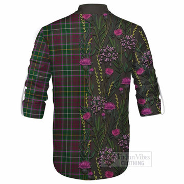 Crosbie Family Crest Tartan Ghillie Shirt Scottish Thistle Flower Pattern Half Style - Tartan Vibes Clothing