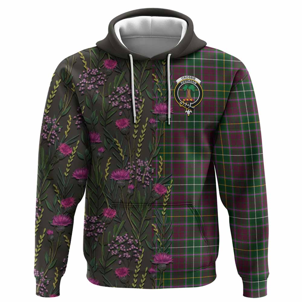 Crosbie Family Crest Tartan Hoodie Scottish Thistle Flower Pattern Half Style - Tartan Vibes Clothing