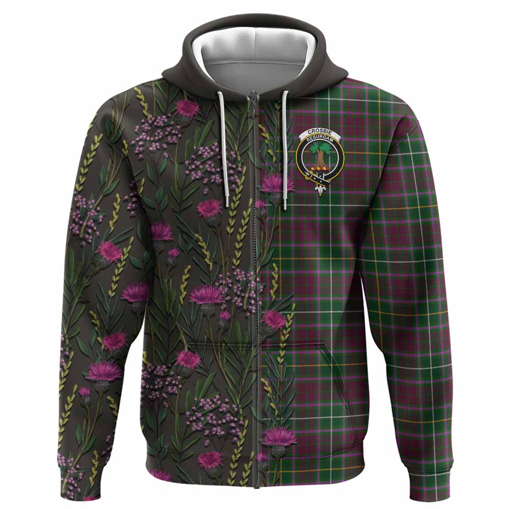 Crosbie Family Crest Tartan Hoodie Scottish Thistle Flower Pattern Half Style - Tartan Vibes Clothing