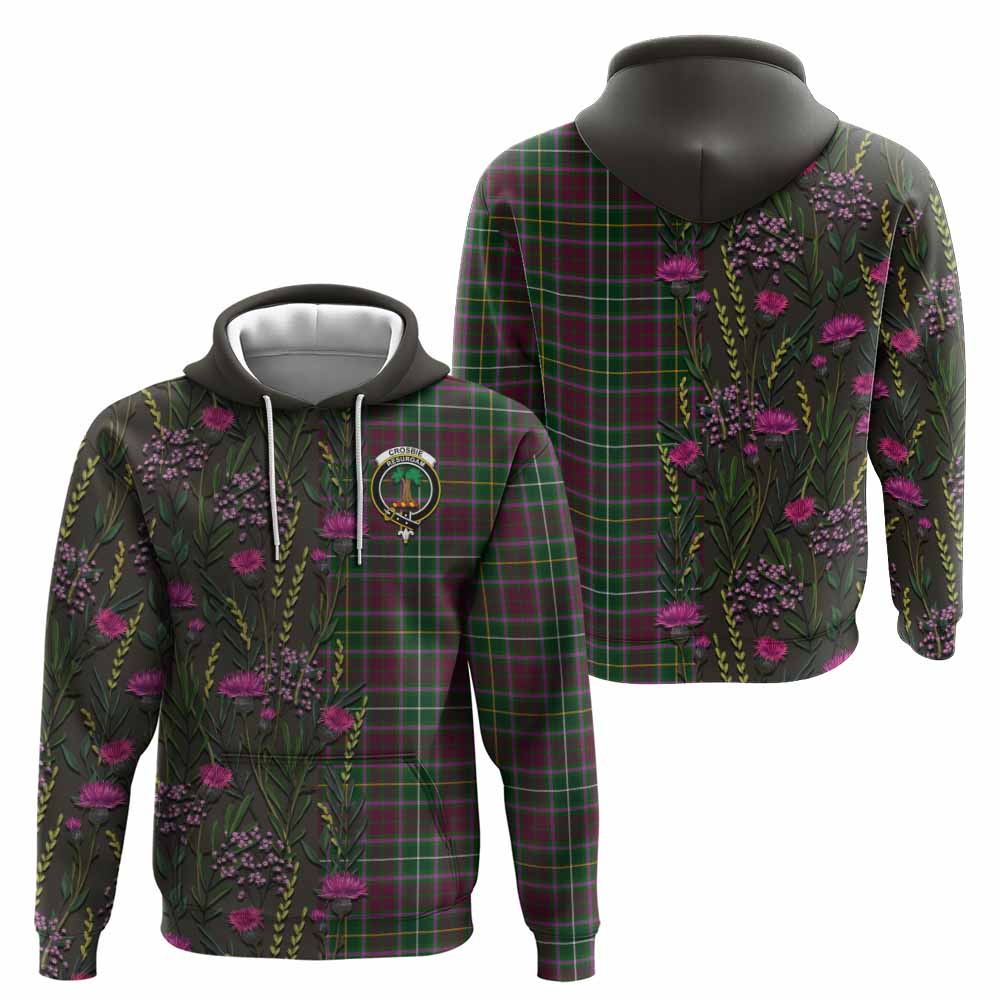 Crosbie Family Crest Tartan Hoodie Scottish Thistle Flower Pattern Half Style - Tartan Vibes Clothing