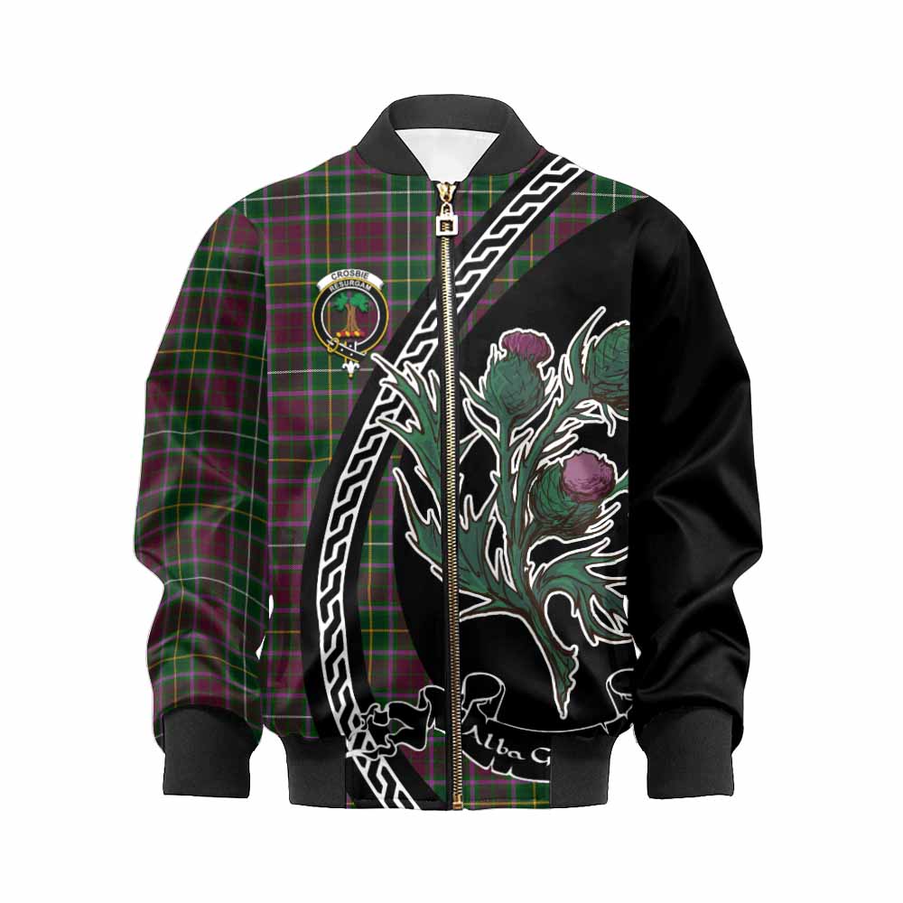 Crosbie Family Crest Tartan Kid Bomber Jacket Alba Thistle Inspired - Tartan Vibes Clothing