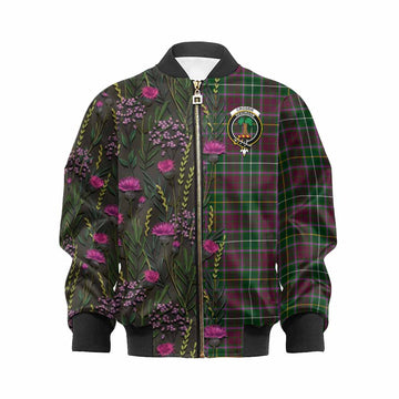 Crosbie Family Crest Tartan Kid Bomber Jacket Scottish Thistle Flower Pattern Half Style - Tartan Vibes Clothing