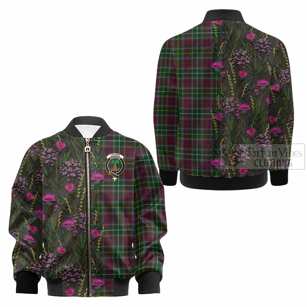 Crosbie Family Crest Tartan Kid Bomber Jacket Scottish Thistle Flower Pattern Half Style - Tartan Vibes Clothing