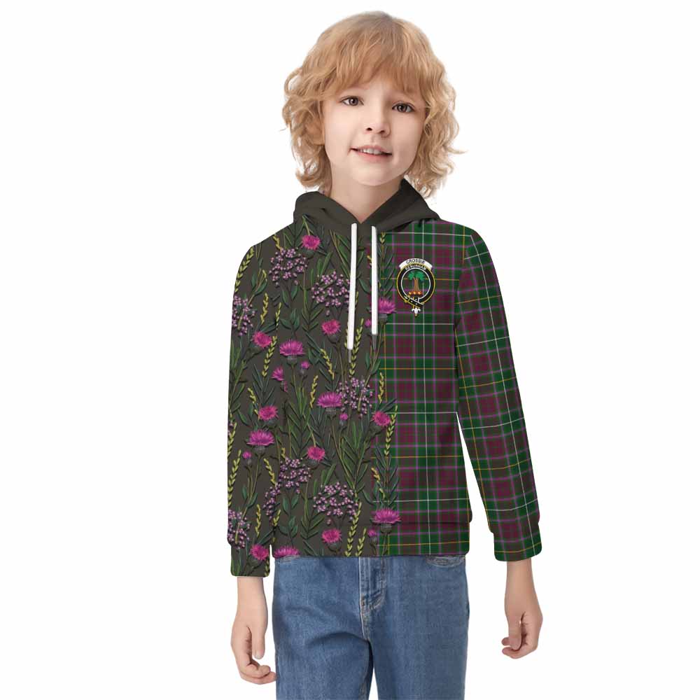 Crosbie Family Crest Tartan Kid Hoodie Scottish Thistle Flower Pattern Half Style - Tartan Vibes Clothing