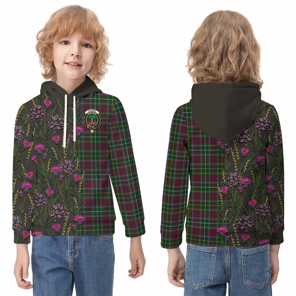 Crosbie Family Crest Tartan Kid Hoodie Scottish Thistle Flower Pattern Half Style - Tartan Vibes Clothing