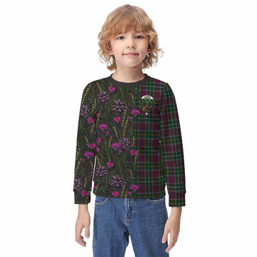 Crosbie Family Crest Tartan Kid Knitted Sweatshirt Scottish Thistle Flower Pattern Half Style - Tartan Vibes Clothing