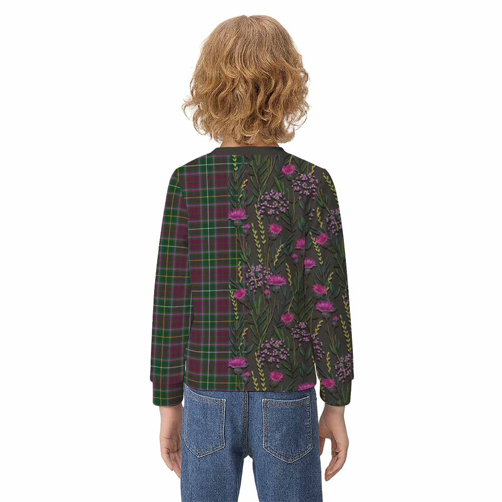 Crosbie Family Crest Tartan Kid Knitted Sweatshirt Scottish Thistle Flower Pattern Half Style - Tartan Vibes Clothing