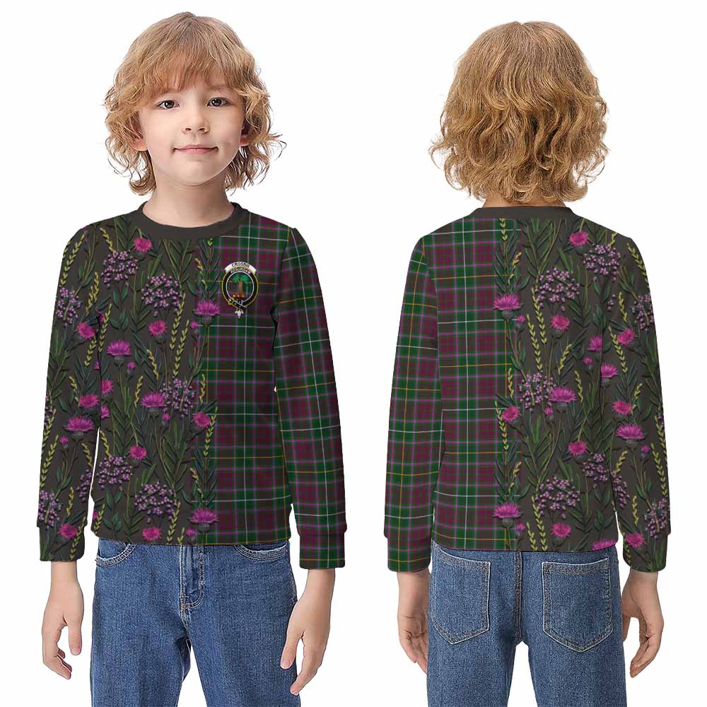 Crosbie Family Crest Tartan Kid Knitted Sweatshirt Scottish Thistle Flower Pattern Half Style - Tartan Vibes Clothing