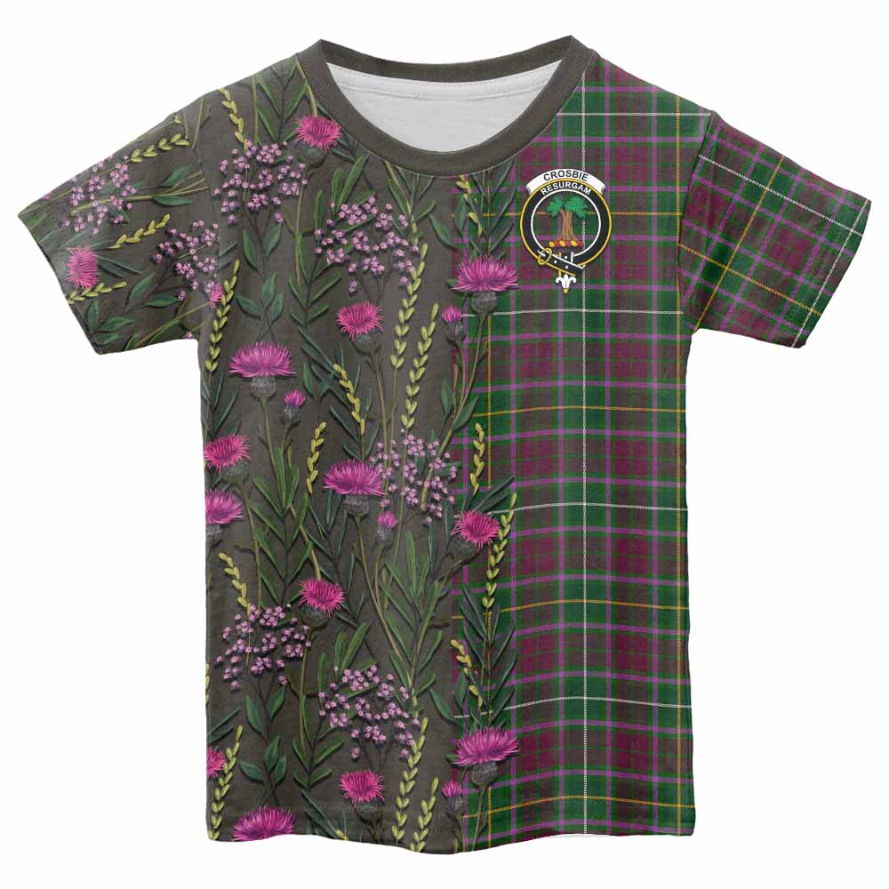 Crosbie Family Crest Tartan Kid T-shirt Scottish Thistle Flower Pattern Half Style - Tartan Vibes Clothing