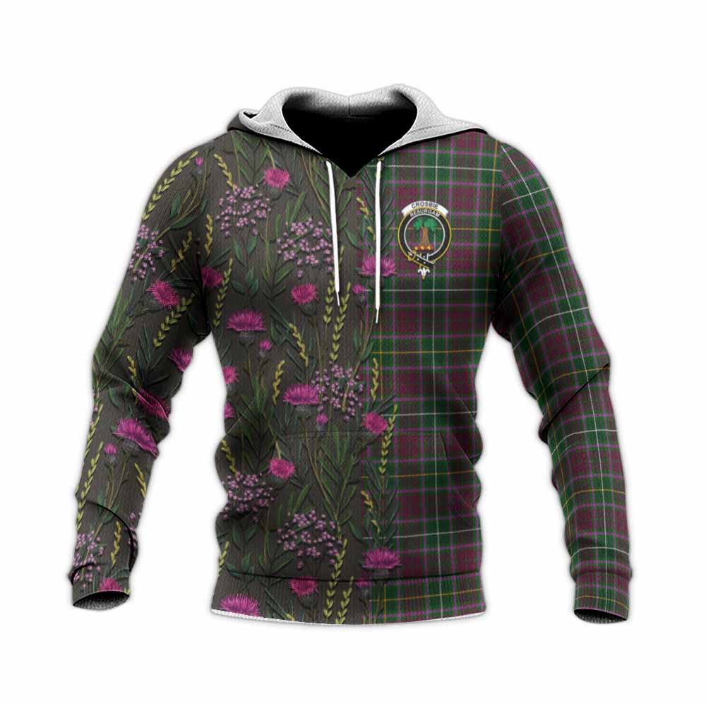 Crosbie Family Crest Tartan Knitted Hoodie Scottish Thistle Flower Pattern Half Style - Tartan Vibes Clothing