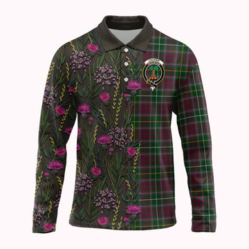 Crosbie Family Crest Tartan Long Sleeve Polo Shirt Scottish Thistle Flower Pattern Half Style - Tartan Vibes Clothing