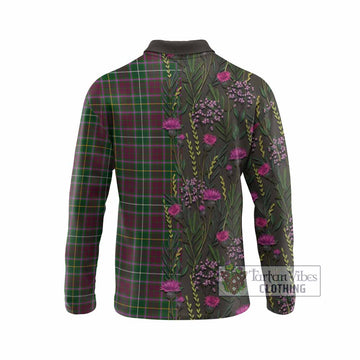 Crosbie Family Crest Tartan Long Sleeve Polo Shirt Scottish Thistle Flower Pattern Half Style - Tartan Vibes Clothing