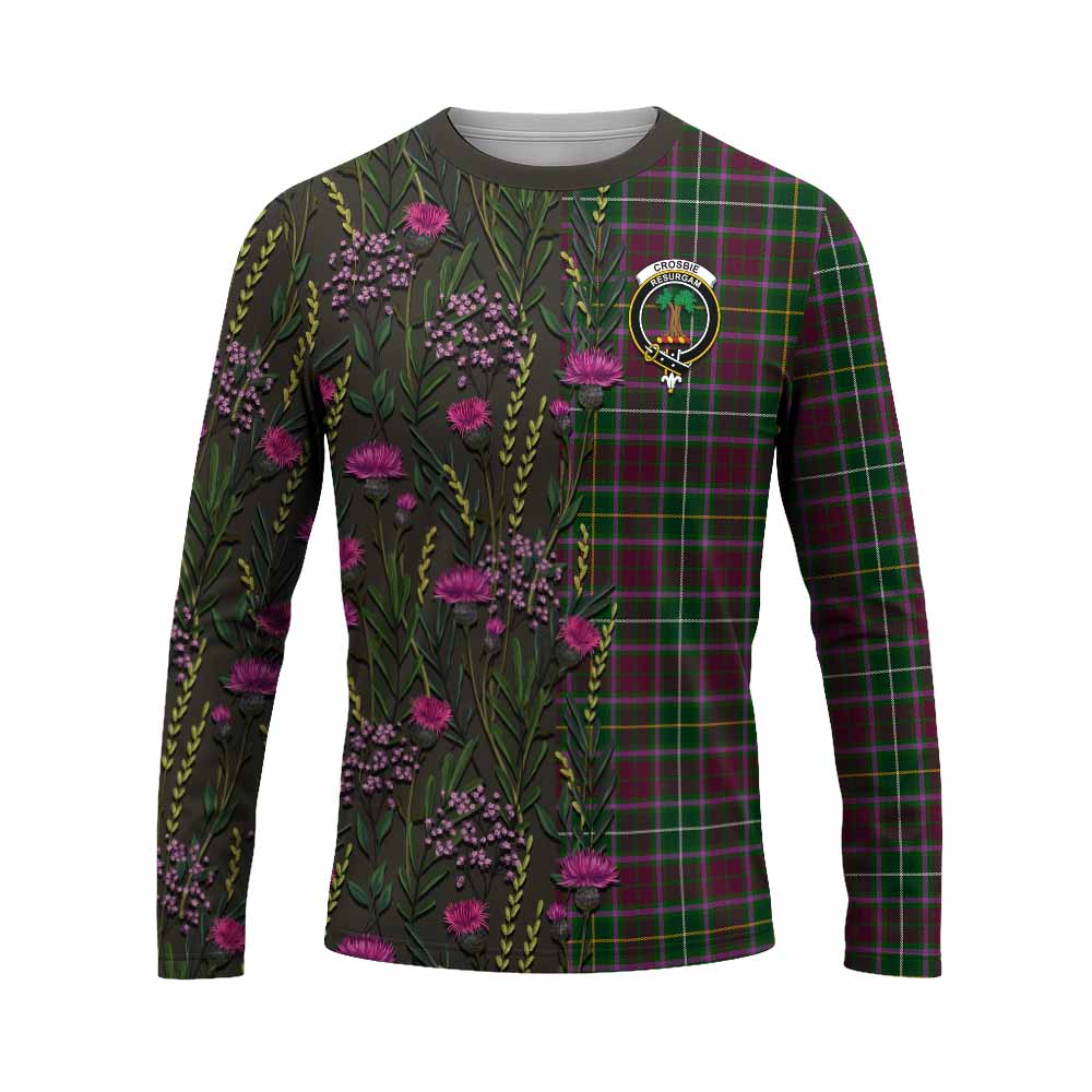 Crosbie Family Crest Tartan Long Sleeve T-Shirt Scottish Thistle Flower Pattern Half Style - Tartan Vibes Clothing