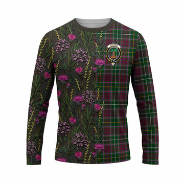 Crosbie Family Crest Tartan Long Sleeve T-Shirt Scottish Thistle Flower Pattern Half Style - Tartan Vibes Clothing