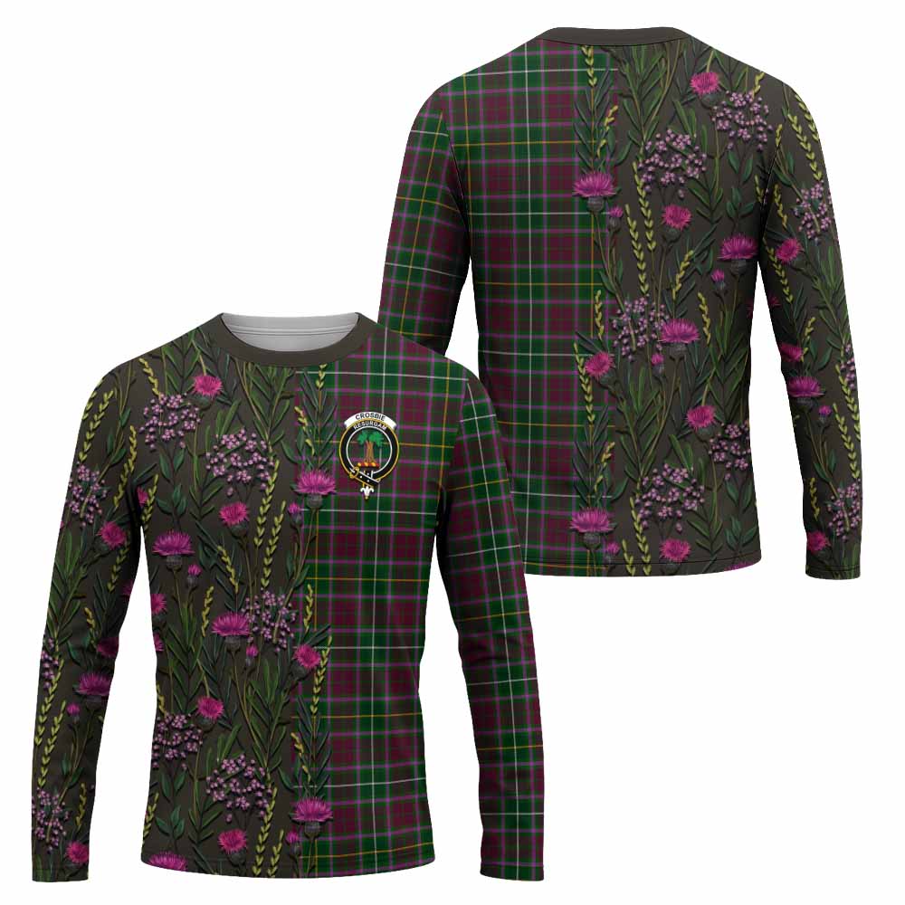 Crosbie Family Crest Tartan Long Sleeve T-Shirt Scottish Thistle Flower Pattern Half Style - Tartan Vibes Clothing