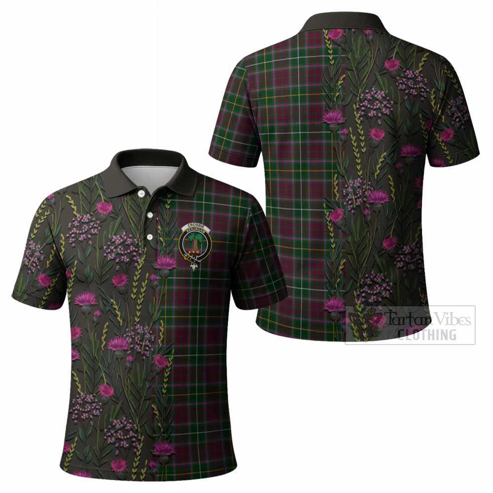 Crosbie Family Crest Tartan Polo Shirt Scottish Thistle Flower Pattern Half Style - Tartan Vibes Clothing